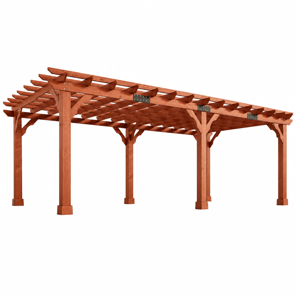 12X24 FT Premium Cedar Wood Pergola with Trellis Roof & Stakes