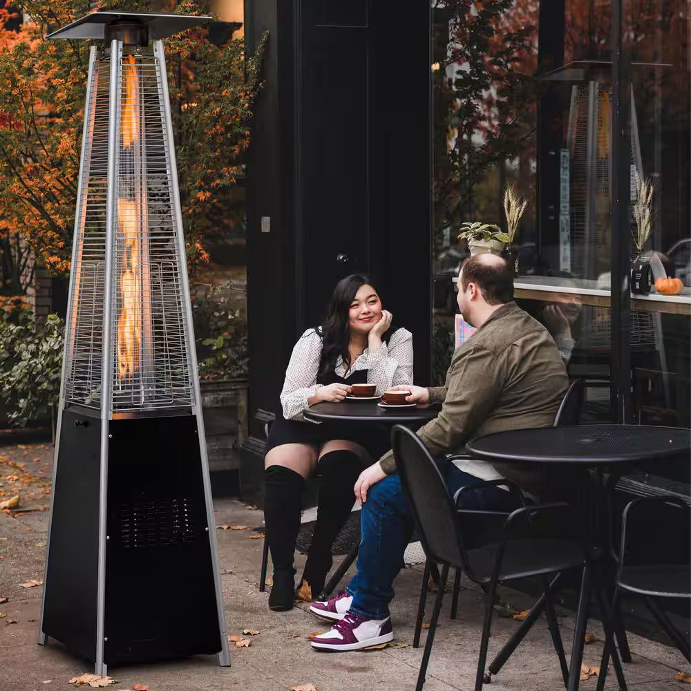 48,000 BTU Steel Propane Standing Pyramid Patio Heater with Wheels Ideal for Backyard Balcony 6-8 People