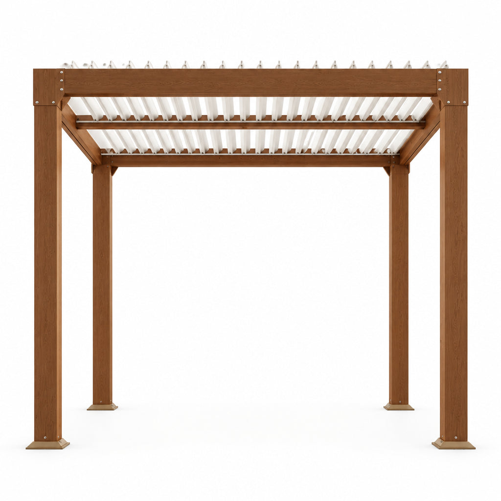 Louvered Pergola 10 Ft X10', Outdoor Pergola with Adjustable Louvered Roof, Reinforced Aluminum Frame, Integrated Drainage System, Hardtop Gazebo for Patio, Deck, Wood Grain