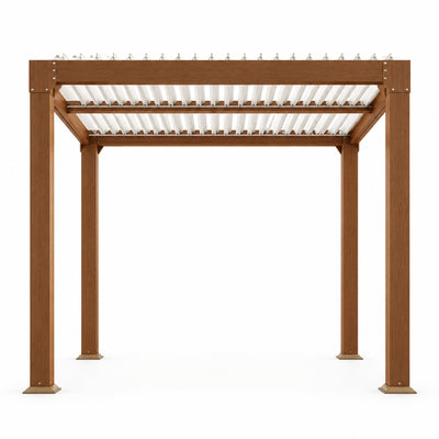 Louvered Pergola 10 Ft X10', Outdoor Pergola with Adjustable Louvered Roof, Reinforced Aluminum Frame, Integrated Drainage System, Hardtop Gazebo for Patio, Deck, Wood Grain