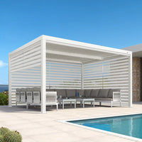Louvered Pergola Modern White Pergola with Adjustable Roof for Deck Backyard Garden