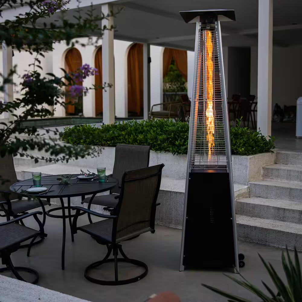 48,000 BTU Steel Propane Standing Pyramid Patio Heater with Wheels Ideal for Backyard Balcony 6-8 People