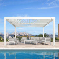 Louvered Pergola Modern White Pergola with Adjustable Roof for Deck Backyard Garden
