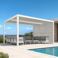 Louvered Pergola Modern White Pergola with Adjustable Roof for Deck Backyard Garden