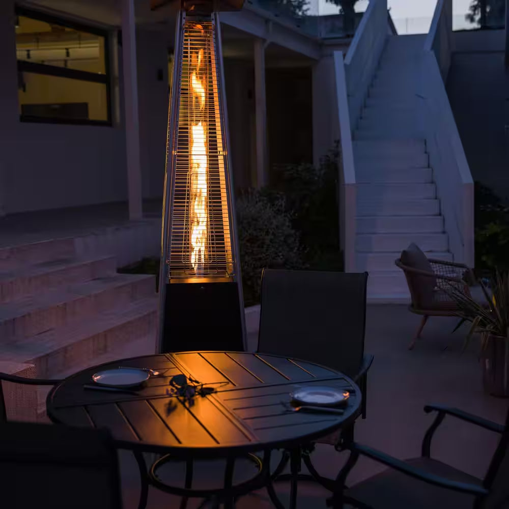 48,000 BTU Steel Propane Standing Pyramid Patio Heater with Wheels Ideal for Backyard Balcony 6-8 People