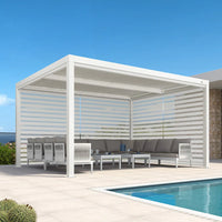 Louvered Pergola Modern White Pergola with Adjustable Roof for Deck Backyard Garden