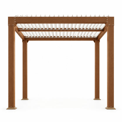 Louvered Pergola 10 Ft X10', Outdoor Pergola with Adjustable Louvered Roof, Reinforced Aluminum Frame, Integrated Drainage System, Hardtop Gazebo for Patio, Deck, Wood Grain