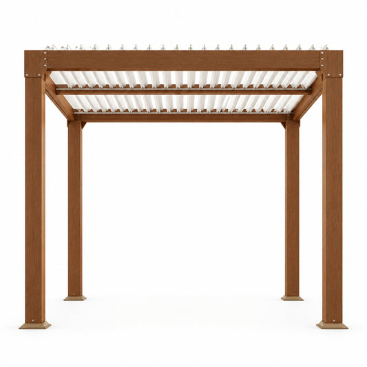 Louvered Pergola 10 Ft X10', Outdoor Pergola with Adjustable Louvered Roof, Reinforced Aluminum Frame, Integrated Drainage System, Hardtop Gazebo for Patio, Deck, Wood Grain