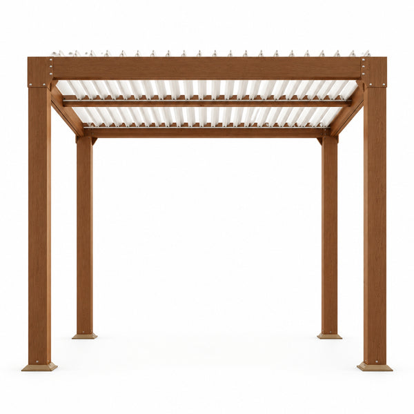 Louvered Pergola 10 Ft X10', Outdoor Pergola with Adjustable Louvered Roof, Reinforced Aluminum Frame, Integrated Drainage System, Hardtop Gazebo for Patio, Deck, Wood Grain